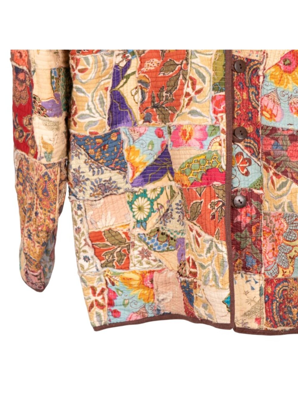 Patchwork Kantha Jacket XL Floral Boho Peasant Festival Long Layering Earthy - Picture 4 of 7